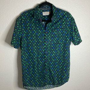 Denim & Flowers-Slim fit lucky four leaf clover short sleeve button down- Size M